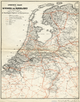 832335 Kaart van het spoorwegnet van Nederland volgens de situatie van 1878, met in blauw ingetekend de geprojecteerde ...